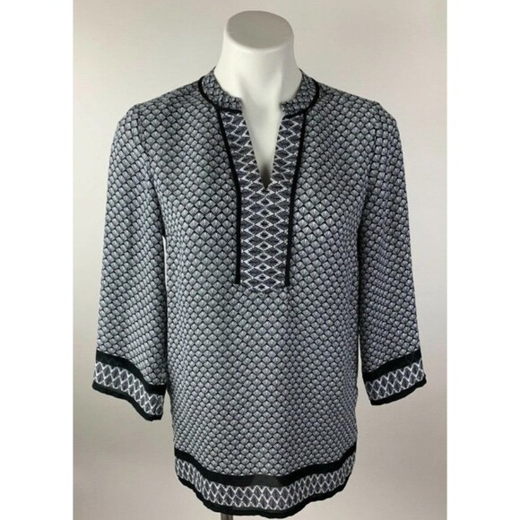 Violet & Claire Stitch Fix Retro Fan Print Blouse Top Tunic - Picture 1 of 9